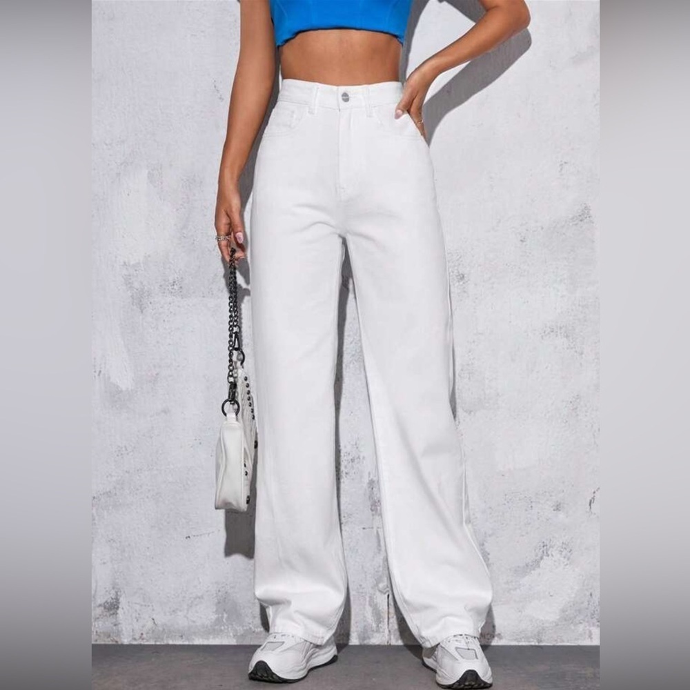 SHEIN Crisp High Waisted White Trousers - Size Medium
